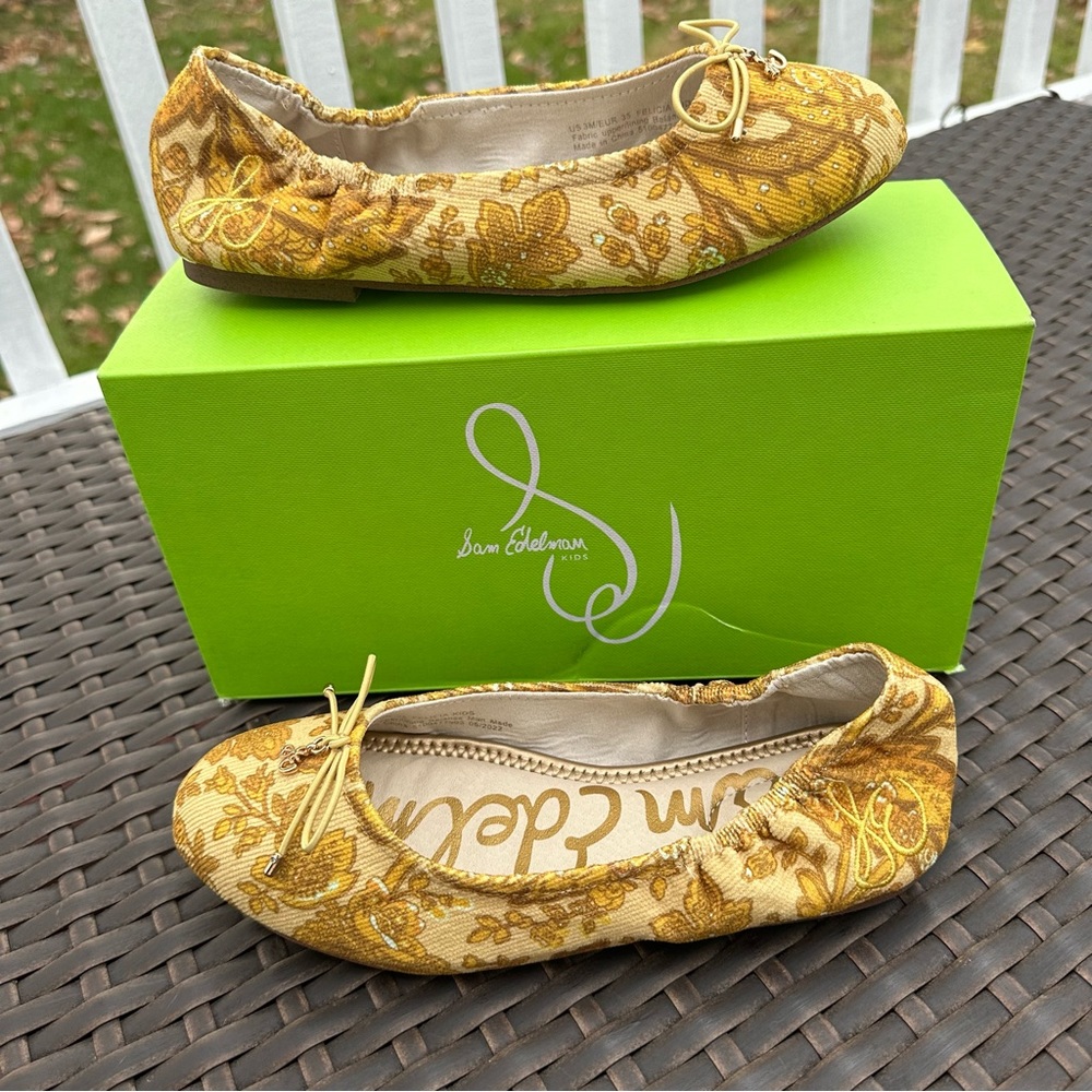 New Sam Edelman Felicia Floral Jacquard Ballet Flat, Size 4, Youth Shoes